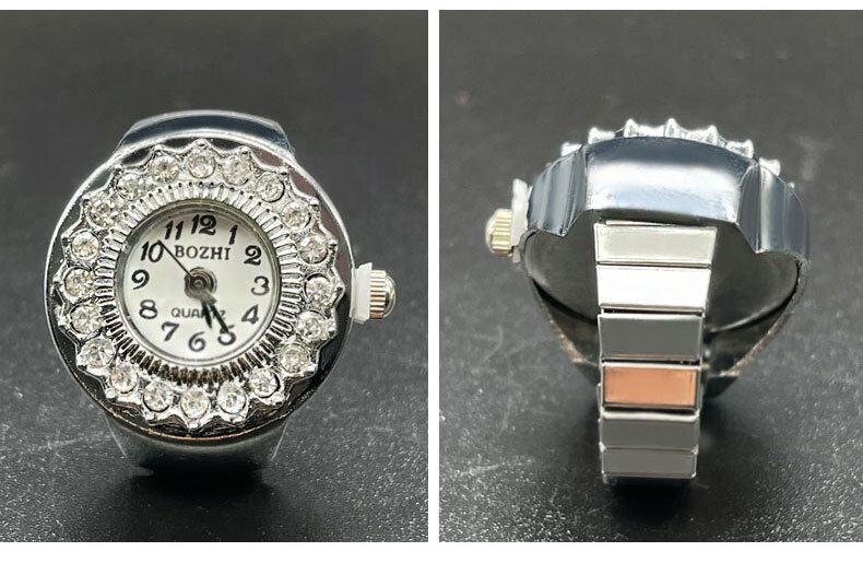 Finger Quarzuhr Mini Kleine Elastische Band Legierung Uhren Weibliche Ringe Schmuck Uhr Frauen Diamant Inlay Rose Gold Uhr Ring