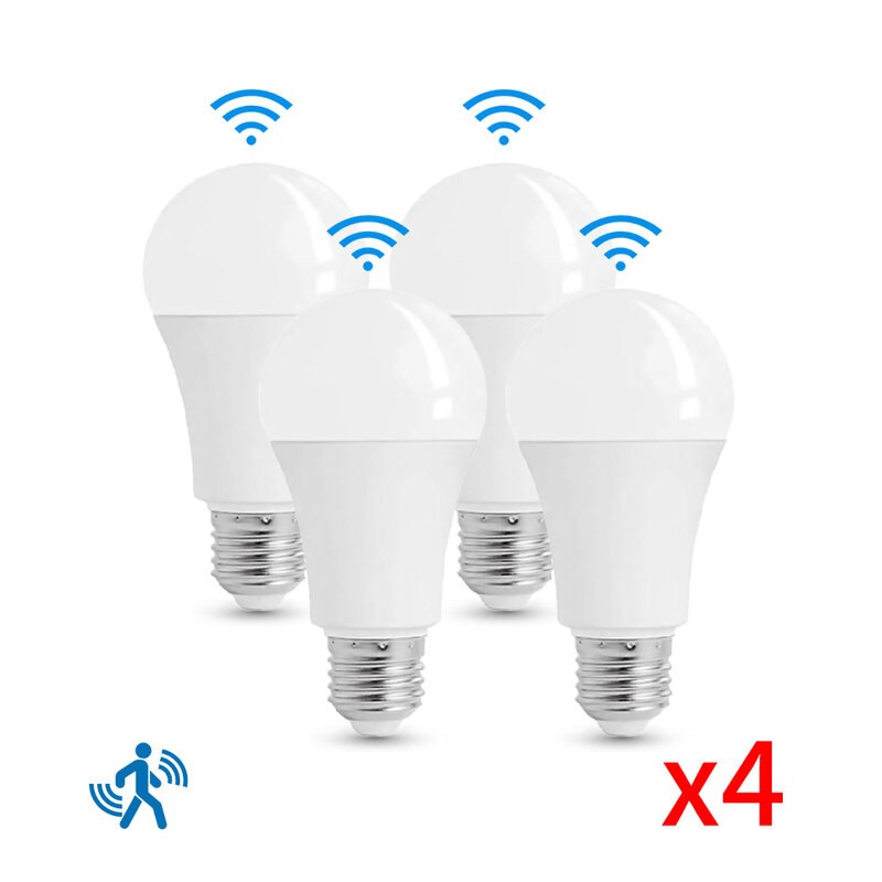 WLampada-Ampoule LED avec détecteur de mouvement, lampe intelligente à détection infrarouge fonctionnant dans la nuit, 189-265V, 20W, 18W, 15W, 12W, 9W, 6W, 4 pièces