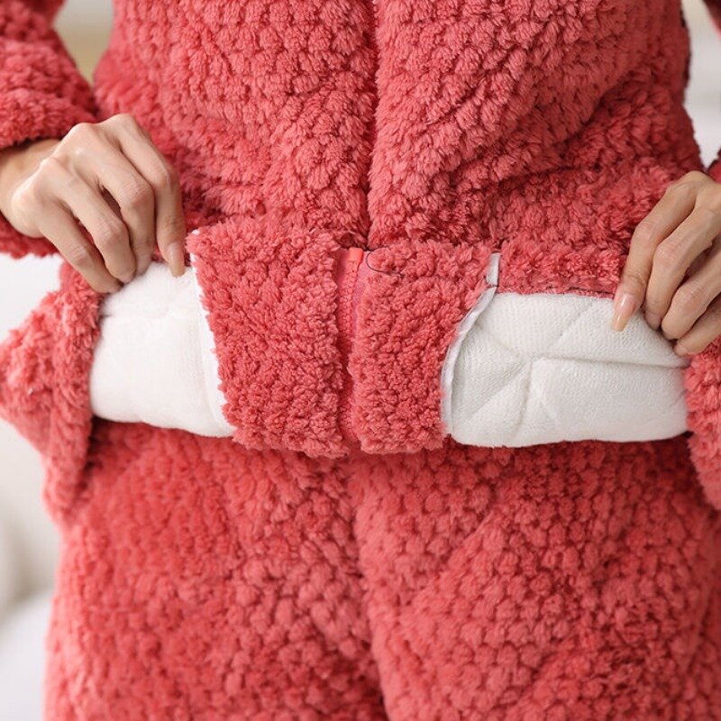 Пижама женская осенняя новая Коралловая флисовая трехслойная утепленная женская зимняя одежда для выходного сезона комплект домашней одежды