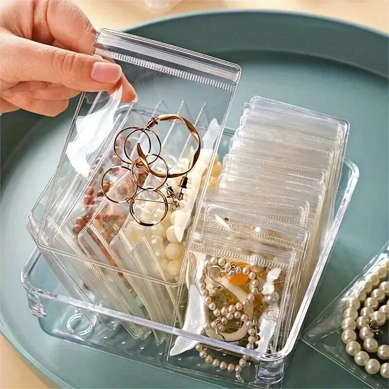 Kantong paket perhiasan PVC tebal 10/100 buah, kantung segel diri penyimpanan kemasan tampilan Organizer anti-oksidasi transparan