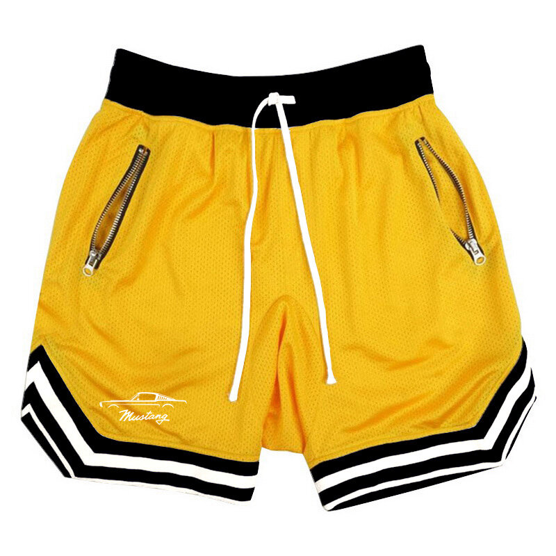 Pantalones cortos deportivos para hombre, shorts informales con estampado del logotipo de Mustang, cintura elástica, 2024