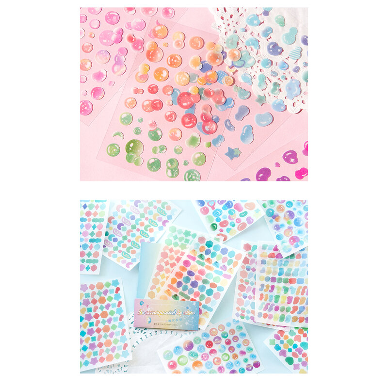 10 Folhas Dot Star Bubble Adesivo Decorativo Mão Conta Adesivos Cartão DIY Fotos Material Papelaria Decorativa Adesivos
