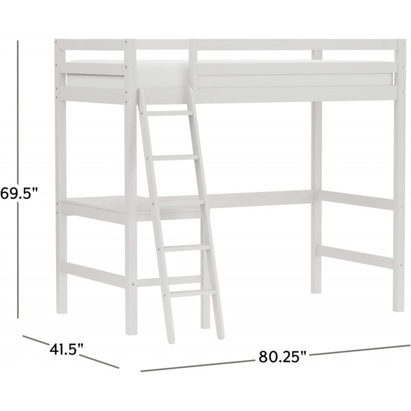 Hillsdale Caspian Youth Solid Wood Twin Loft Bed для детской комнаты, белая