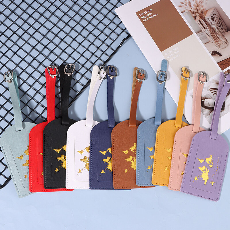 1PC Travel PU Leather Map Luggage Tag Suitcase Identifier Women Men Label Baggage Boarding Bag Tag Name ID Address Holder