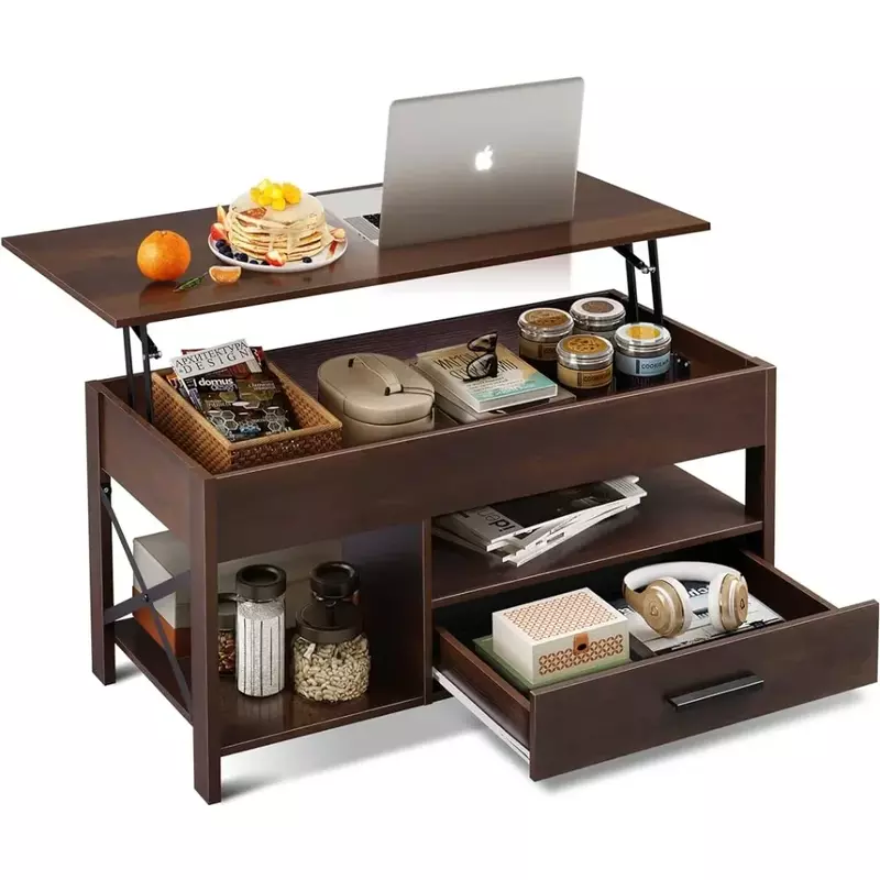 Mesa de centro para servir café Espresso, mesa de centro con compartimento oculto y Marco de Metal, madera, sala de estar
