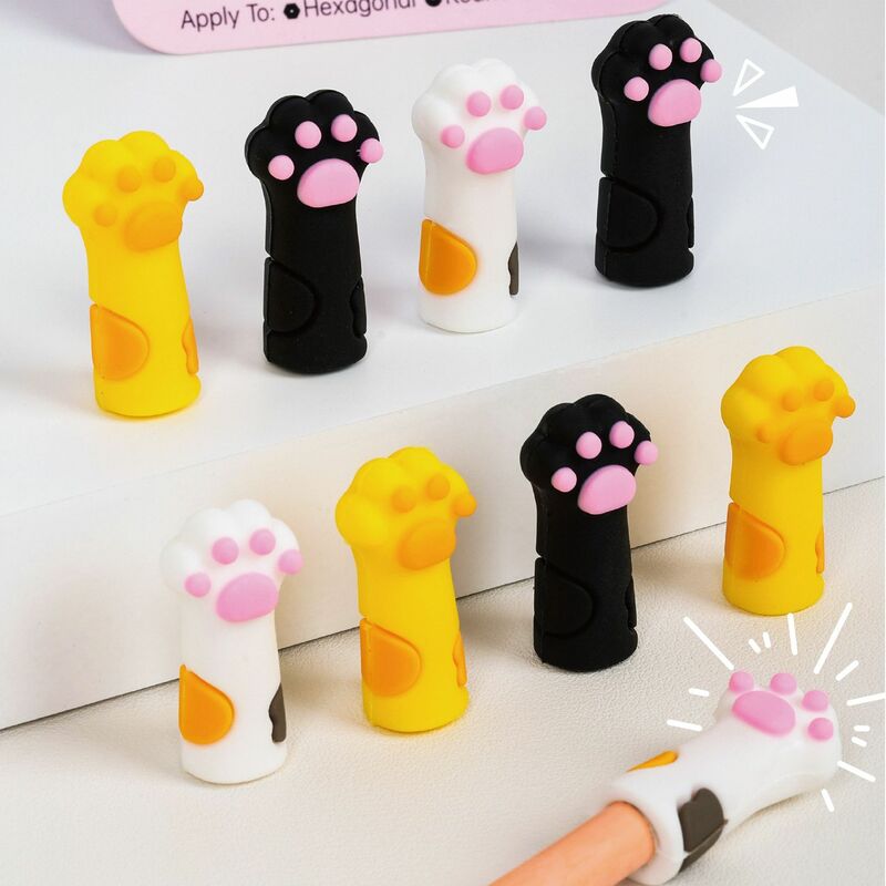 Tapa de lápiz de gato Kawaii para niños, cubierta de pluma de silicona de dibujos animados, extensor de lápiz lindo, papelería, suministros escolares, 3 piezas por juego
