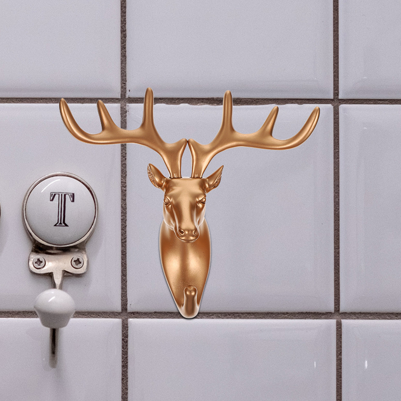 2 Pcs Decorate Creative Hook Animal Head Shape Wall Coat Hanger Towel Key Storage Deer