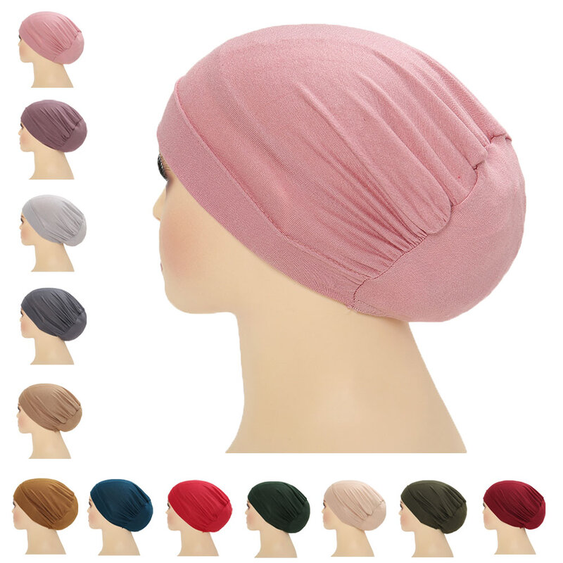 New Soft Cotton Muslim Stretch Turban Hat Inner Hijab Caps Islamic Underscarf Bonnet Hats Female Beanie Headwrap Turbante Mujer