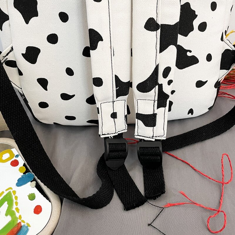 Mochilas escolares con patrón de vaca, mochilas de lona transpirables, resistentes al desgaste, con cremallera, personalizadas