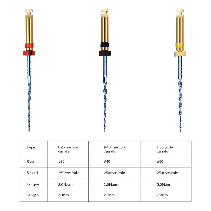 AZDENT 3 Pcs Dental Reciprocating Blue Endodontic Files 21mm Engine Use Niti Rotary Root Canal Heat Activated 25mm Dentistry