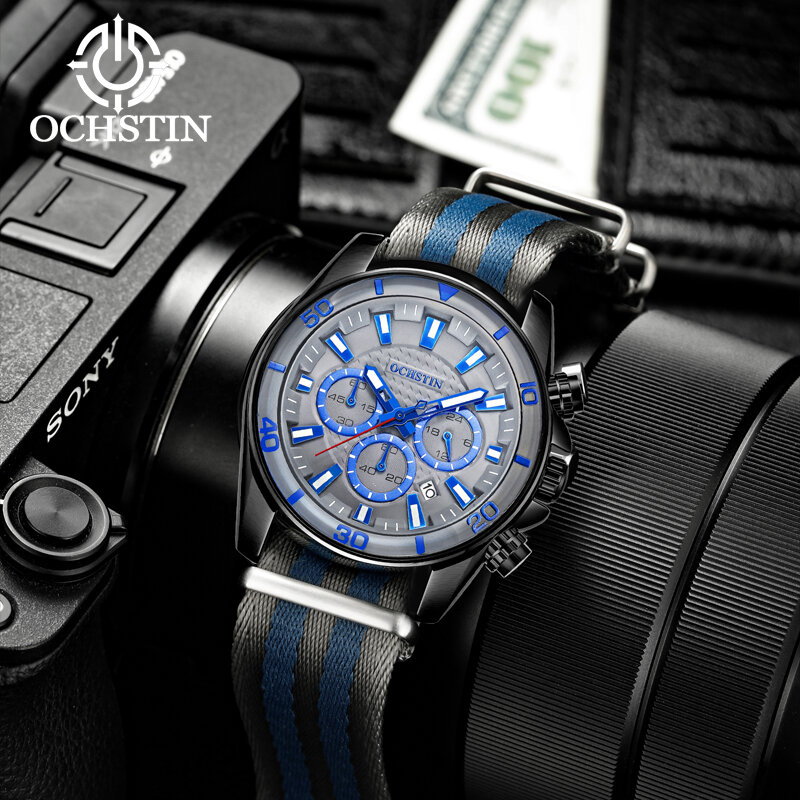 Hot models OCHSTIN creative nylon series multi-function quartz movement watch 2024 new personalized trend men's quartz watches