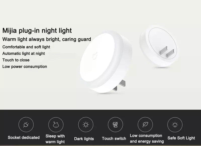 샤오미 미지아 플러그인 야간 조명, 터치 스위치, 야간 LED 조명, 자동 조명, 0.4W