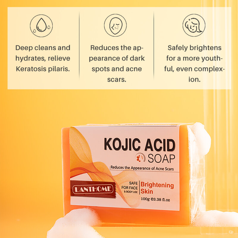 Kójico-Kit de jabón blanqueador con ácido, 100g, hecho a mano, removedor de manchas de Melasma negras, brillo brillante, cara, cuerpo, piel, hidratante suave