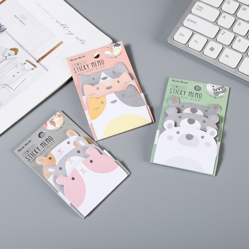 Cute Cartoon Sticky Notes Kawaii Animals Shape Markers Flags Self-Stick Tab Supplies