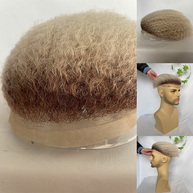 Afro-男性用の交換用カーリーウィッグ,4mm,6mm,かつら用,人間の髪の毛100%,アフリカ系アメリカ人のヘアピース,フルレース
