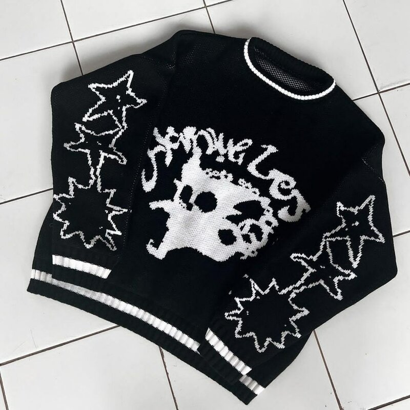 Y2k – pull tricoté surdimensionné pour homme et femme, vêtement unisexe, style Vintage, gris et noir, collection automne 2022