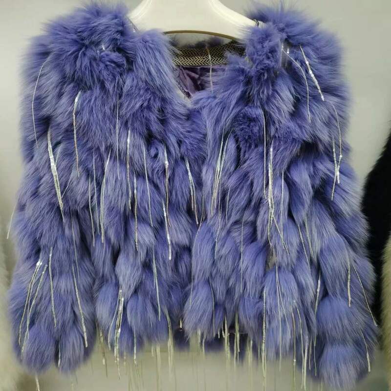 女性のための前髪のある本物のキツネの毛皮のジャケット,マルチカラーのショートコート,耐性のあるスパンコール,秋冬の毛皮のコート