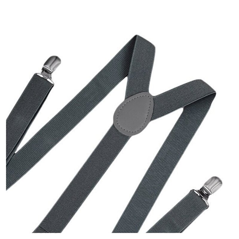 2X Unisex Clip On Suspender Elastic Y-Shape Back Formal Adjustable Braces, Dark Gray