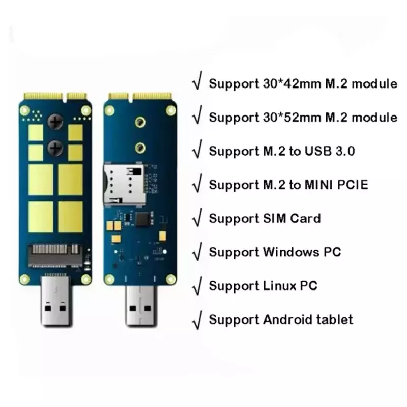 Адаптер USB 3,0 M.2 к MINIPCIE, двусторонняя макетная плата для SIMCOM Quectel 4G Φ M.2, модуль USB 3,0 M.2 к USB