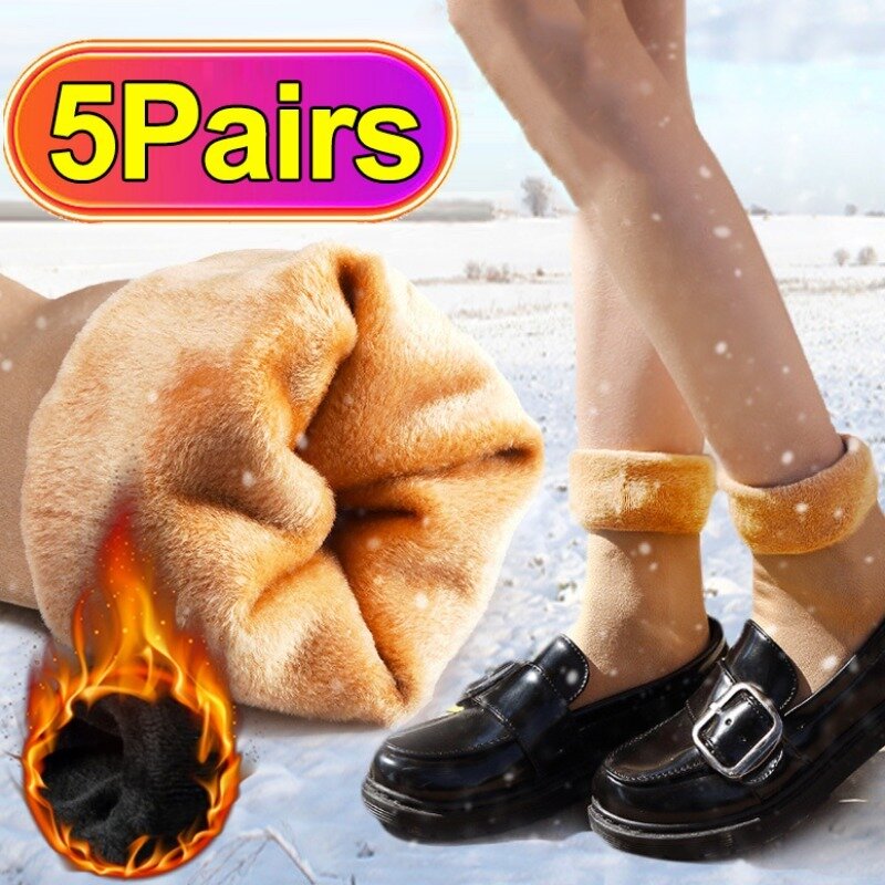 Calcetines cálidos gruesos de lana térmica para mujer, calcetines de Cachemira para dormir, piel negra, calcetín de nieve sin costuras, calcetines de terciopelo suave, Invierno