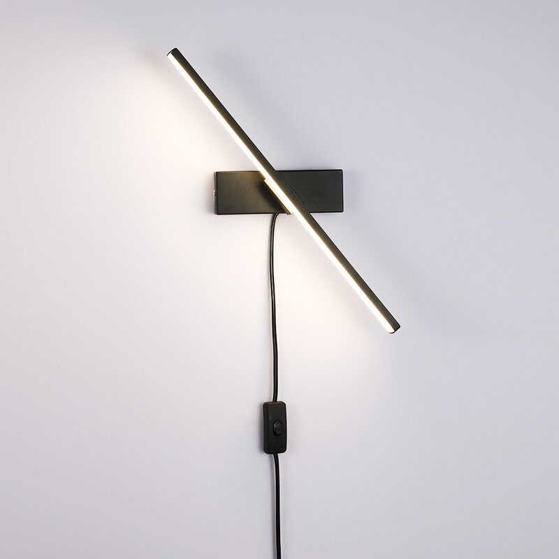 Светодиодный настенный светильник, индивидуальный прикроватный вращающийся настенный светильник для спальни, черная прямая вращающаяся настенная лампа, белый линейный светильник