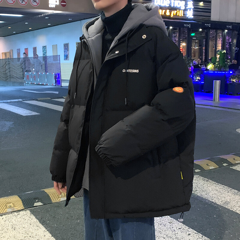Veste à capuche Harajuku pour hommes et femmes, Parkas chaudes épaisses, Manteau monochrome, Streetwear décontracté, Mode coréenne, Hiver