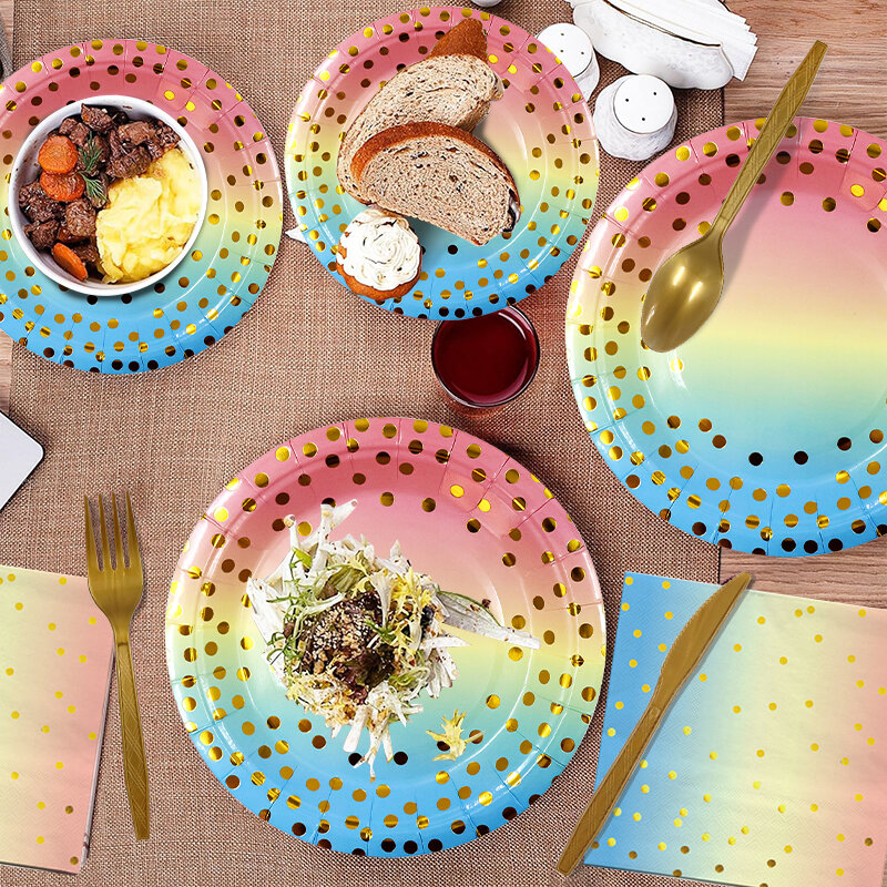 Новинка, набор одноразовой посуды для 10 гостей, Бронзирующая бумажная тарелка в горошек, чашка для дня рождения, Baby Shower, свадебной вечеринки