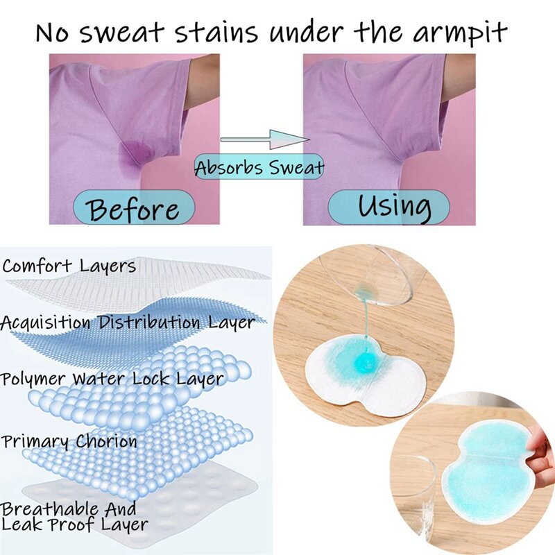 50PCS Armpit Sweat Pads Underarm Pad Summer Deodorant Disposable Absorbent Liners Anti Perspiration Unisex
