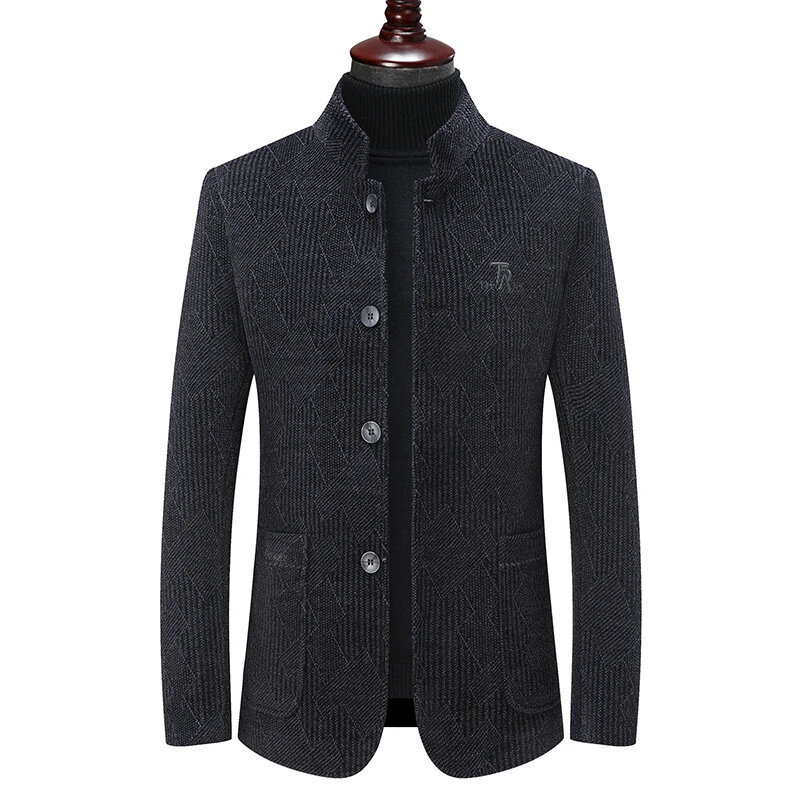 Chaqueta de lana gruesa para Hombre, abrigo informal con cuello alto, ropa de primavera y otoño, invierno