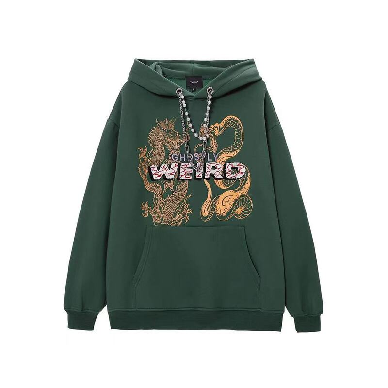 New in Embroidery Letter Print Hoodies Women Dragon Cashmere hooded sweater niche design necklace oversize hoodie women clothing