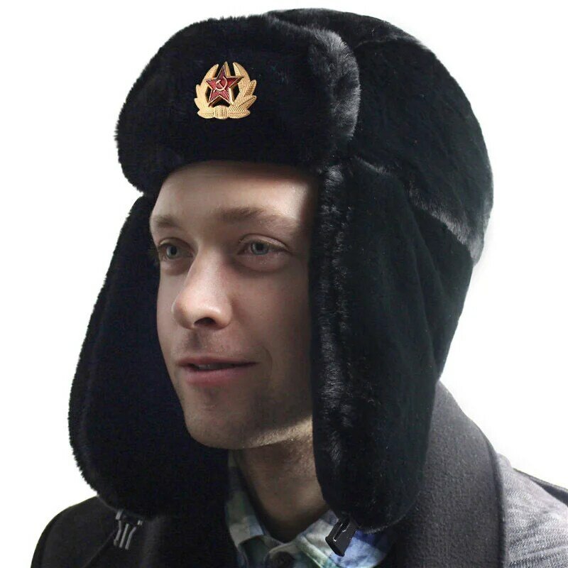 Topi Rusia Topi Pelindung Telinga Polisi Ushanka Topi Musim Dingin Hangat Topi Berburu dengan Penutup Telinga Topi Aviator Topi Pilot Palsu Topi Berburu