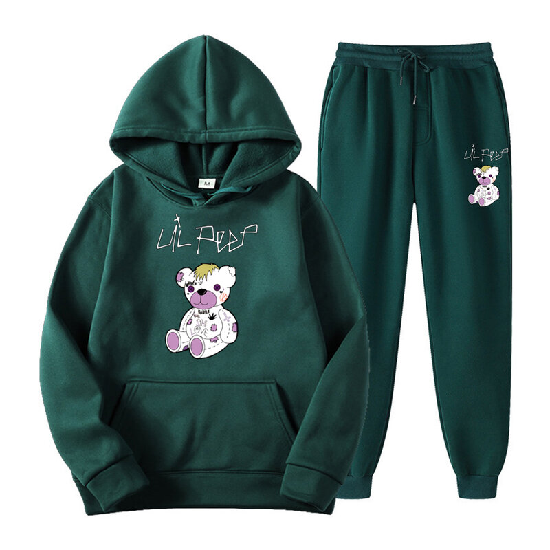 Lil Peep Bear Sportswear Suits Mens Hoodies Sweatpants Autumn Winter Fleece Clothes Running Sets Jogging Tracksuit Hooded