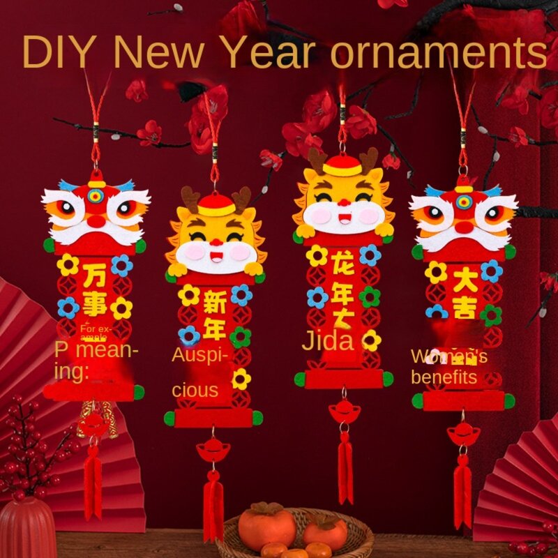 Pola Naga liontin dekorasi gaya Cina properti tata letak kerajinan dekorasi Festival Musim Semi mainan DIY dengan tali gantung