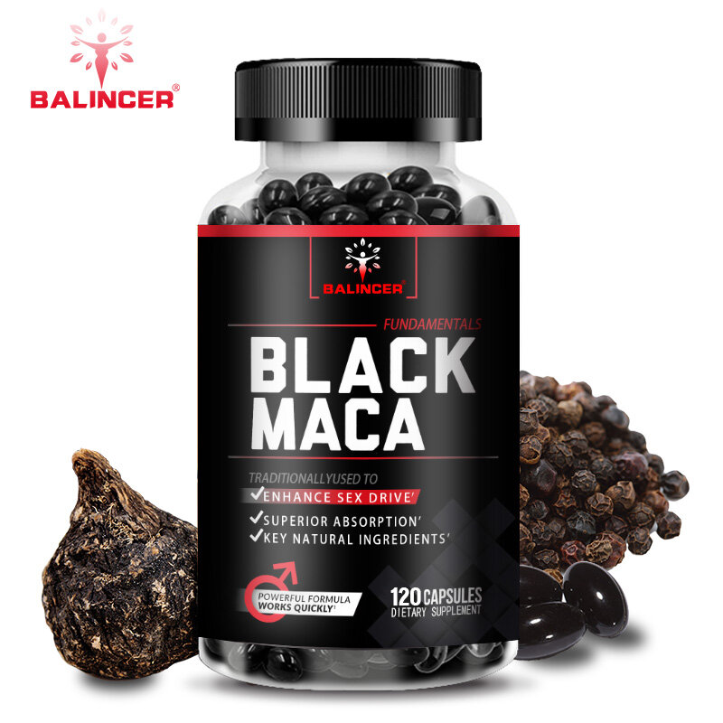 Органический экстракт Балийской черной Маки 1000 мг-натуральная сила и стамина с черным перцем для поглощения 120 вегетарианских капсул