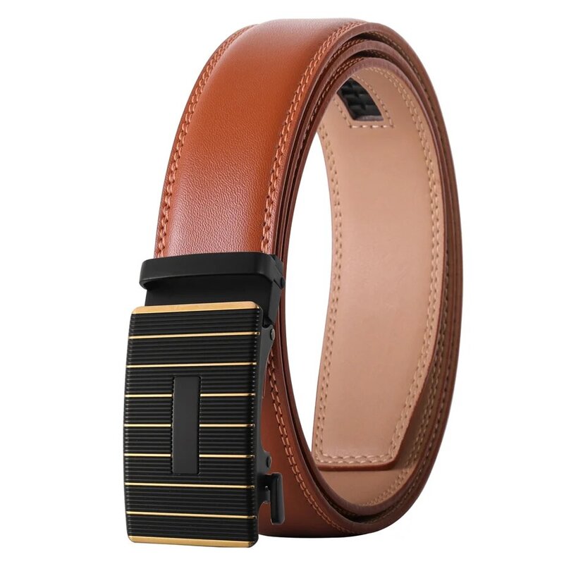 Plyesxale-Cinturón de trinquete para hombre, de cuero auténtico de lujo, hebilla automática, para pantalones, color blanco y negro, B688