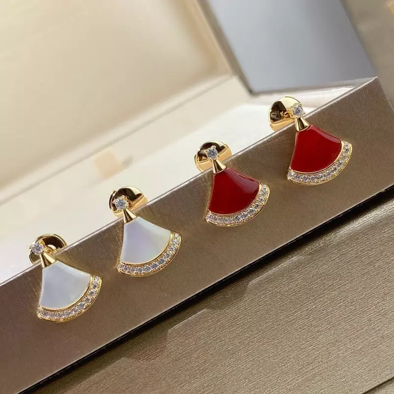 Classic S925 Sterling Silver Natural Agate Short Skirt Women's Earrings Sweet Fashion Brand Luxury Party Jewelry