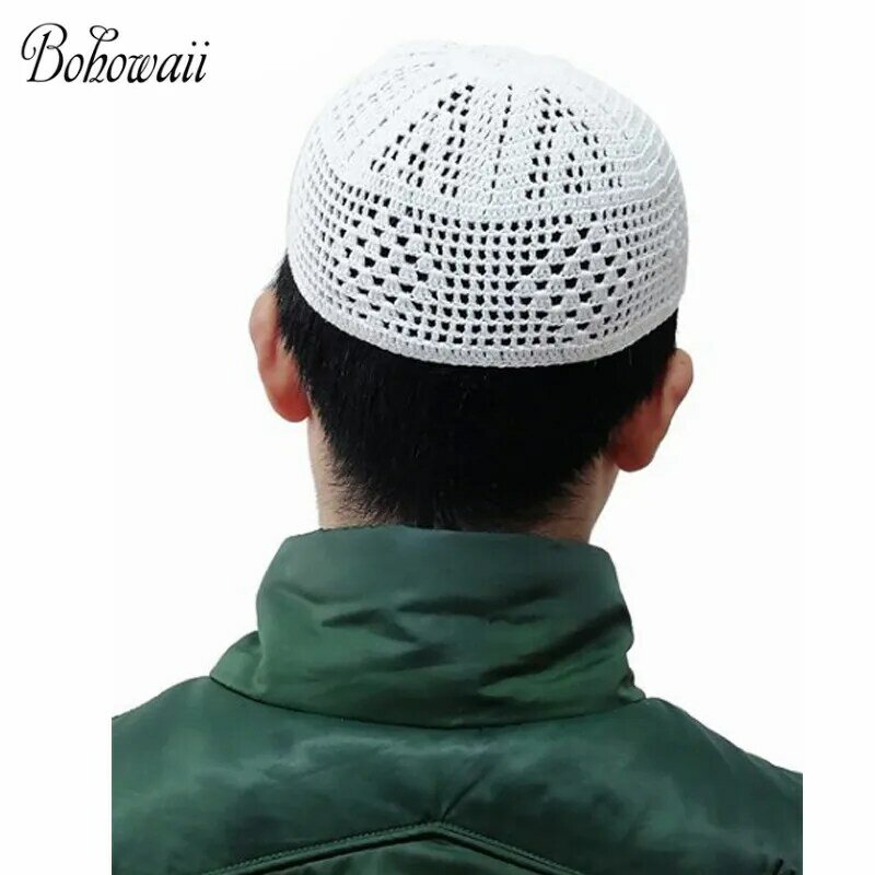 BOHOWAII-Algodão Crochet Oração Chapéu para Homem Muçulmano, Handmade Cap, Confortável, Arábia Saudita, Homem