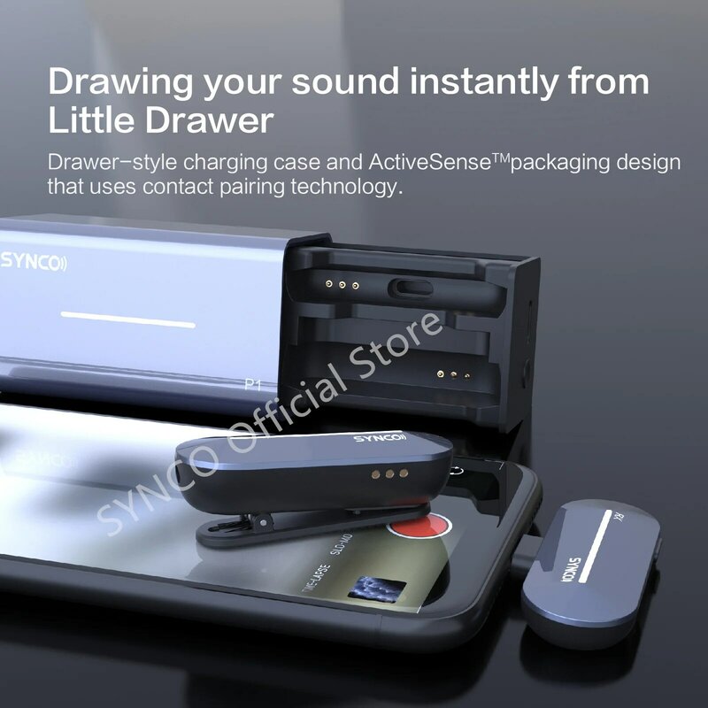 Synco-micrófono inalámbrico Lavalier P1S para iPhone, Android, tipo C, grabación de Audio y vídeo, Mini micrófono, Smartphone, estudio portátil