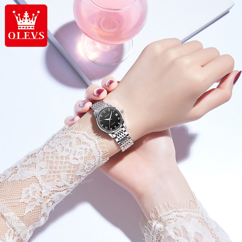 OLEVS 커플 뚜르비옹 기계식 시계, 그와 그녀의 손목시계, 스테인레스 스틸 스트랩, 연인 시계 세트 선물