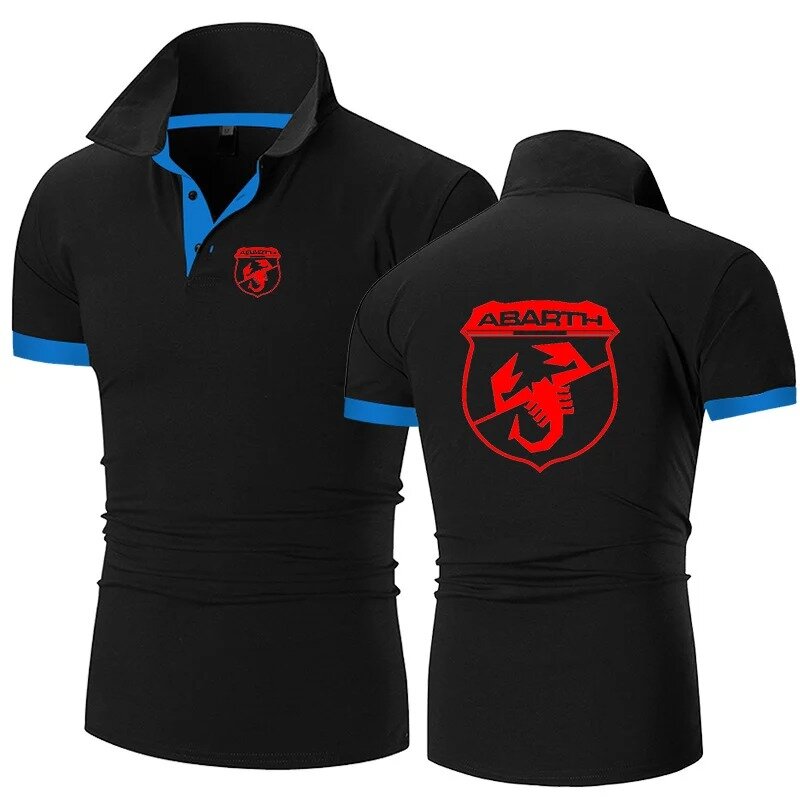 Abarth-Camisa polo masculina de manga curta com botões impressos, botões simples de negócios, camisa de lapela, verão, novo, 2024