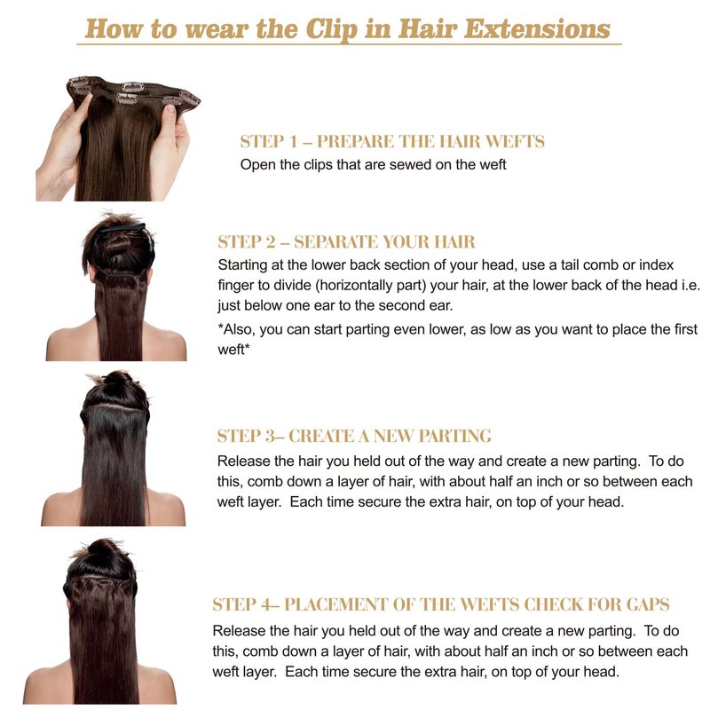 BHF – Extensions de cheveux humains 100% chinois Remy lisses avec clips, faites Machine, 30g 90g, 3 pièces