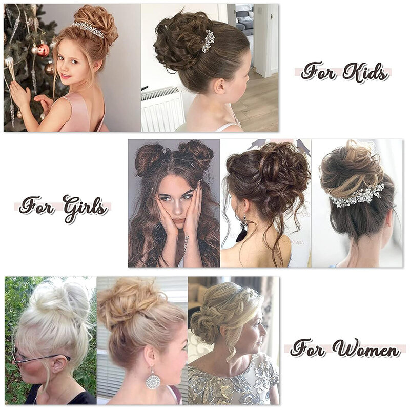 Extensões Messy Bun para mulheres e meninas, 100% cabelo humano, cabelo castanho natural, bagunçado Rose Bun, ondulado Curly Bun, Hairpieces