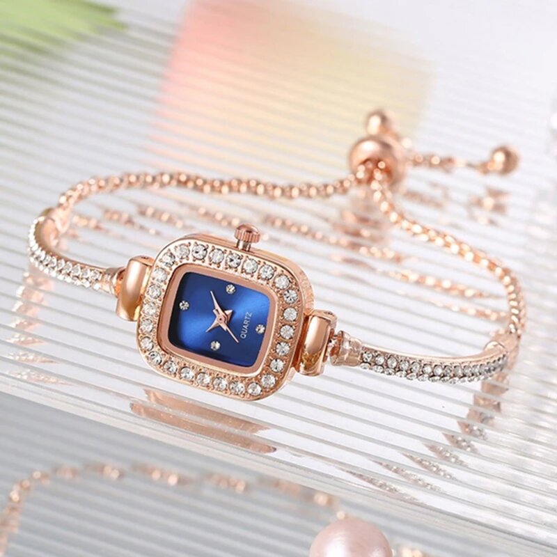 Relógio de diamante cristal feminino, quartzo, elegante, bracelete luxuoso, feminino