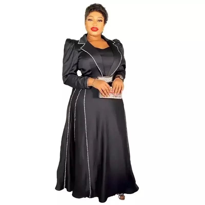 2024 Afrikaanse Feest Trouwjurken Voor Vrouwen Elegante Mode Satijn Maxi Lange Jurk Kaftan Moslim Jurk Dames Kleding Outfits