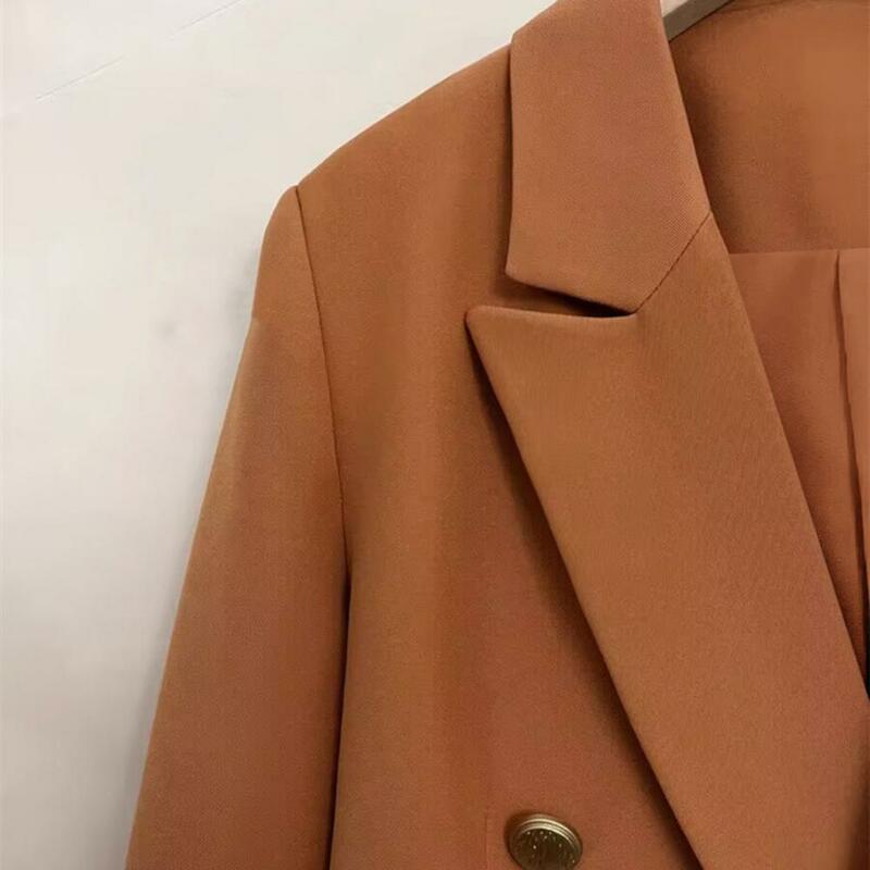 Women Suit Coat Business Style Loose Formal Office Coat Solid Color Turn-down Collar Double-breasted Jacket Women's Clothing