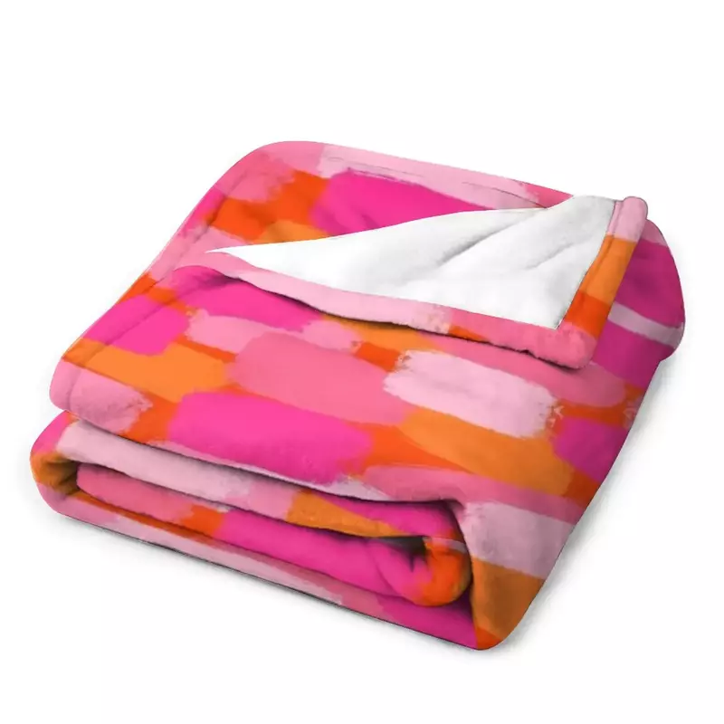 Couverture de jet abstraite rose vif et orange, effet coup de pinceau, couvertures douces de camping