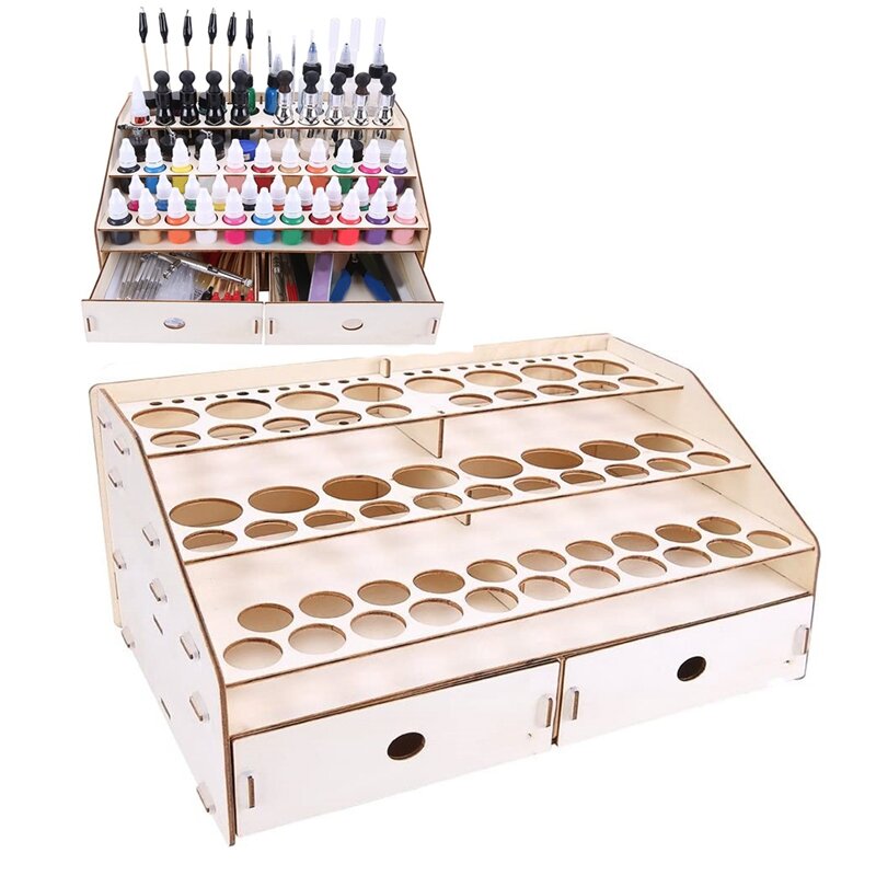 DIY Wooden Organizer Paint Bottles Display Brushes Holder Stand Storage Model Tool 58 Bottles Of Paint Can Be Placed