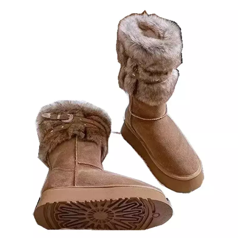 Sepatu bot salju modis untuk wanita, sepatu bot katun sol tebal tebal baru musim dingin, sepatu Platform sol tebal serbaguna