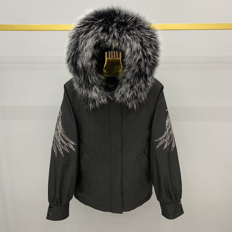 Chaqueta con capucha para mujer, abrigo holgado de estilo coreano con costuras de piel, desmontable, con forro de conejo Rex, novedad de invierno, 2024