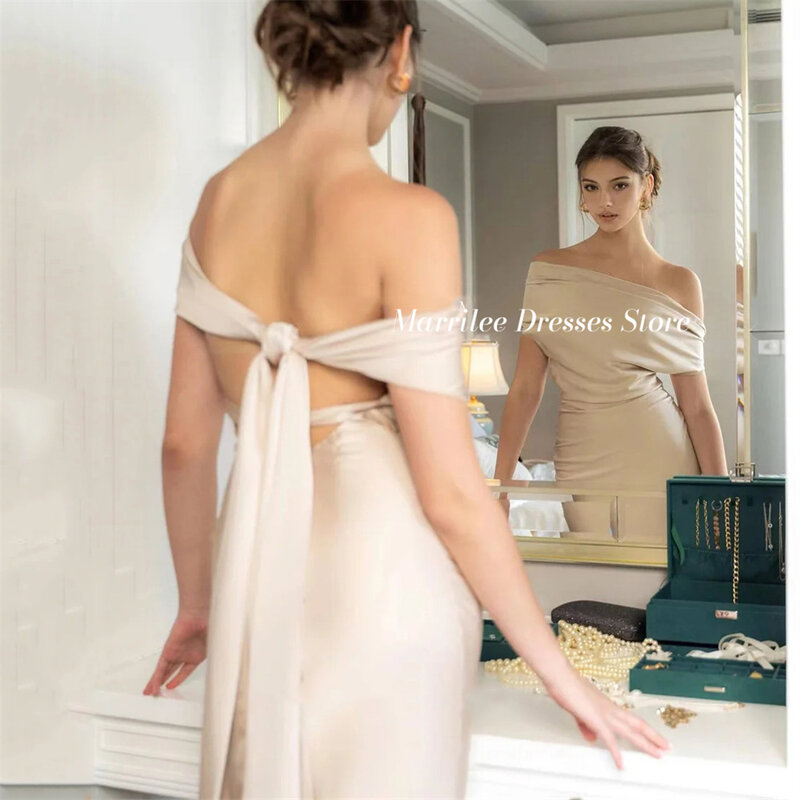 Пикантное Плиссированное Пятнистое вечернее платье Marrilee с открытыми плечами Meimaid длиной до пола с открытой спиной простая формальная одежда для выпускного вечера